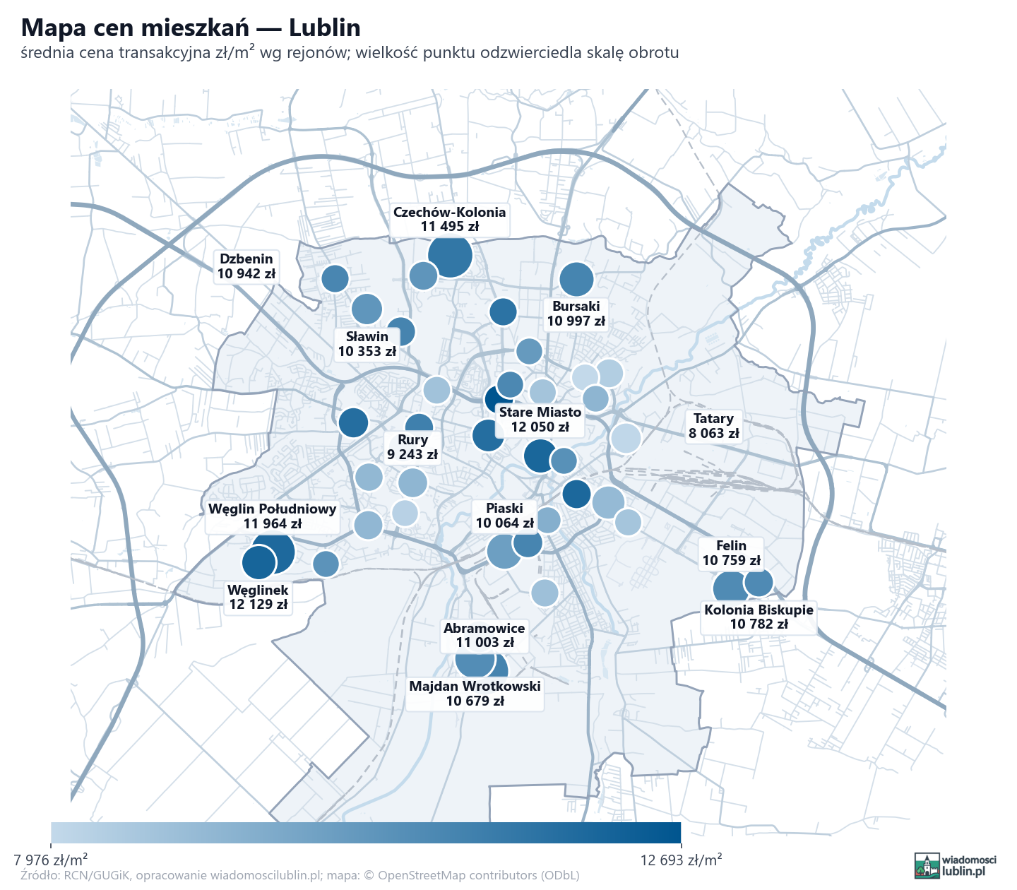Mapa cen mieszkań - Lublin