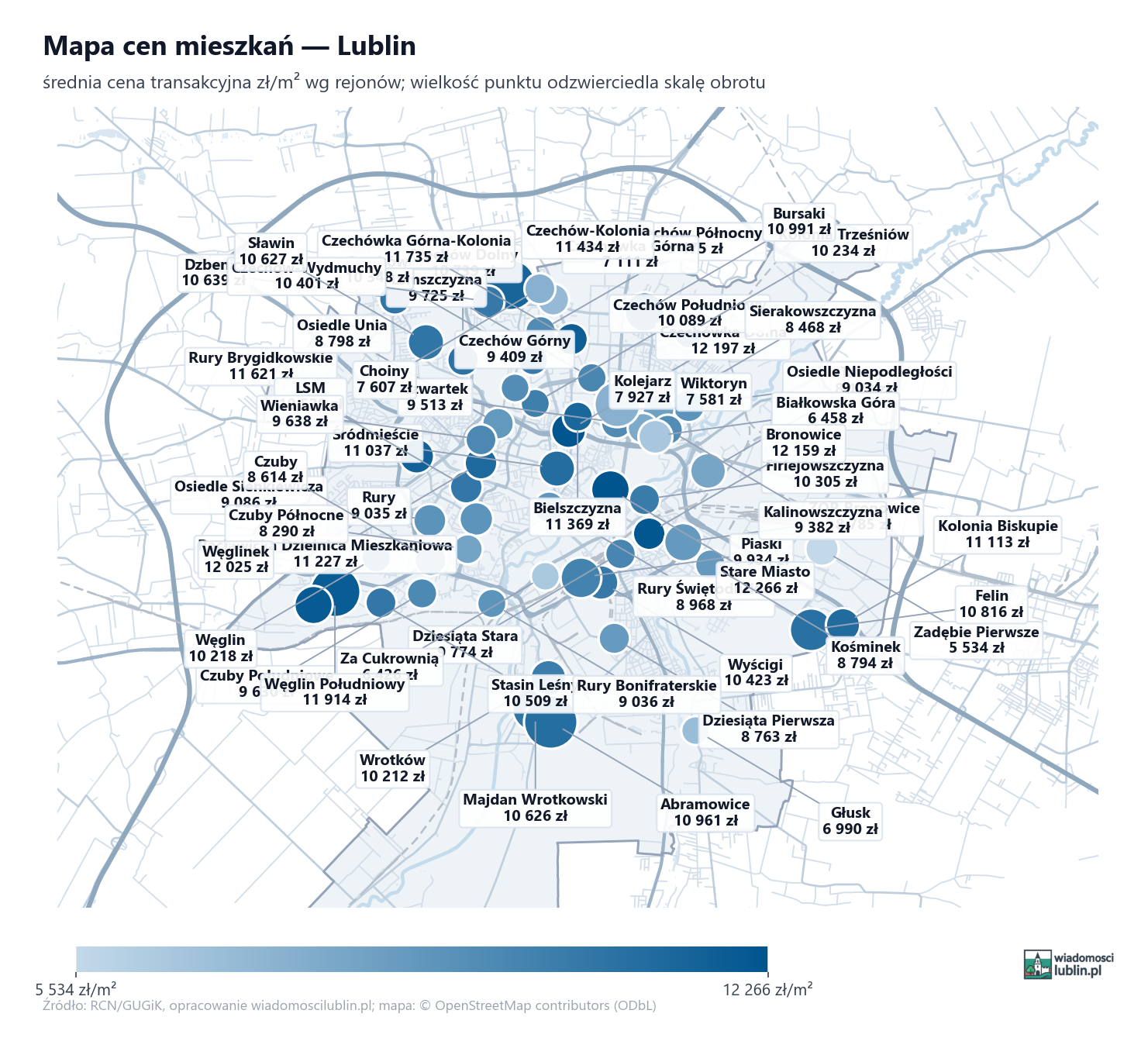 Mapa cen mieszkań - Lublin