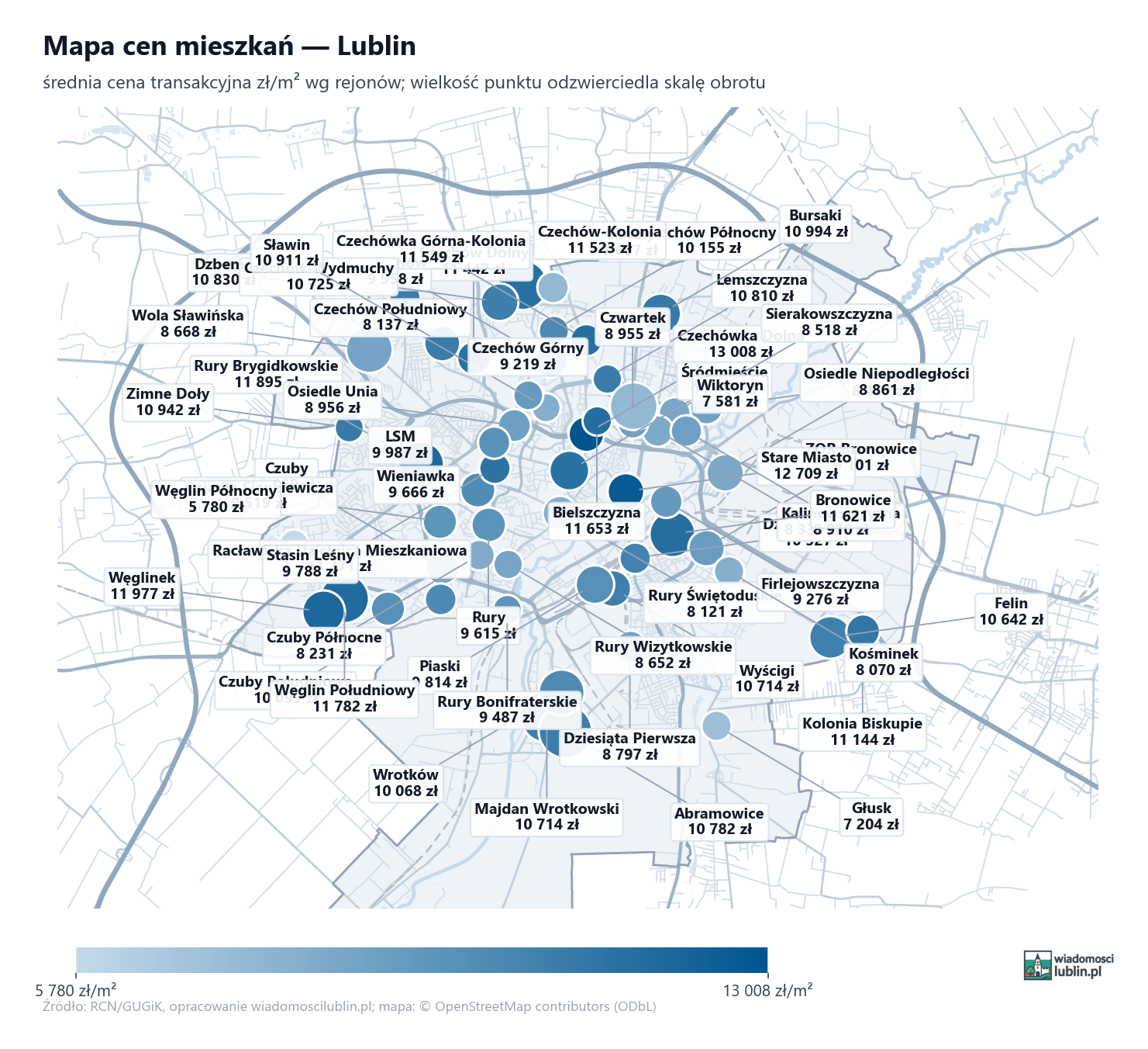 Mapa cen mieszkań - Lublin