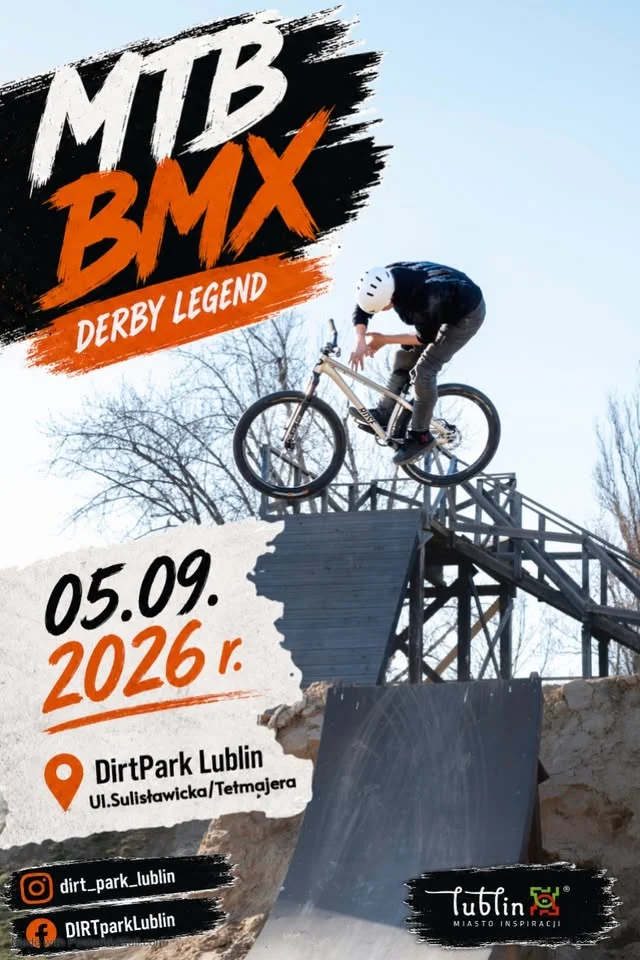 Grafika promocyjna wydarzenia Derby Legend MTB BMX 2026 – dirtowe zawody