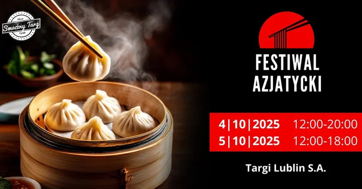 Obrazek przedstawia grafikę promocyjną wydarzenia Azjatycki Festiwal Street Food w Lublinie — przegląd smaków i atrakcji