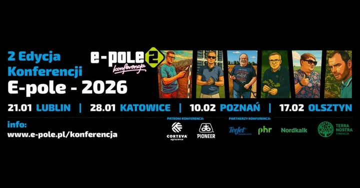 Grafika promocyjna wydarzenia II Konferencja E-pole w Lublinie — nawożenie, ochrona i produktywność gleb
