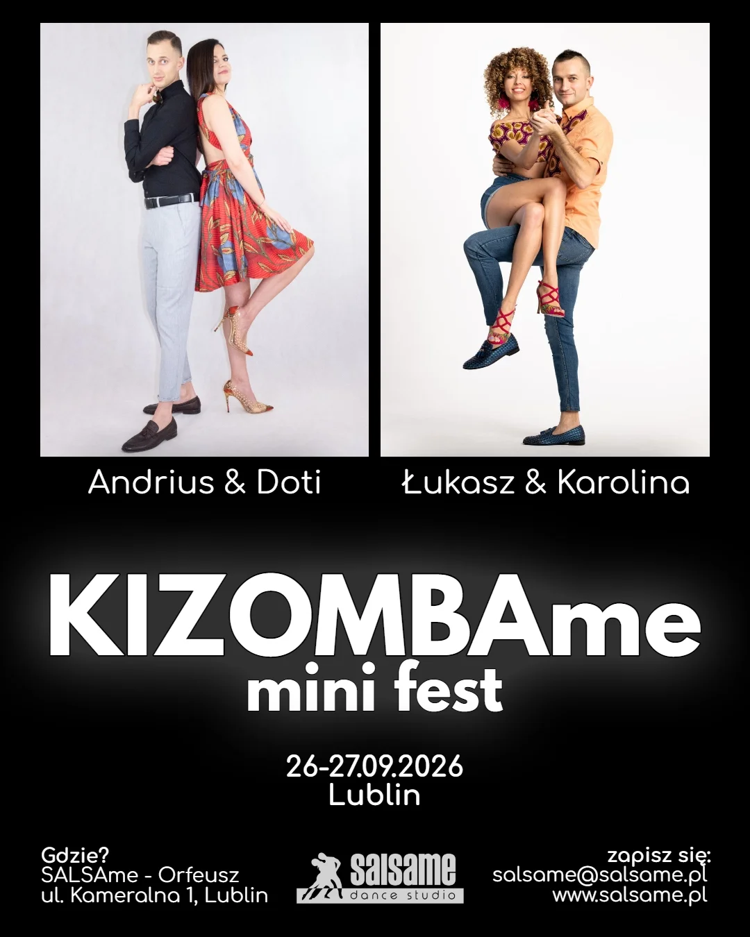 Grafika promocyjna wydarzenia KIZOMBAme Mini Fest: warsztaty w Lublinie