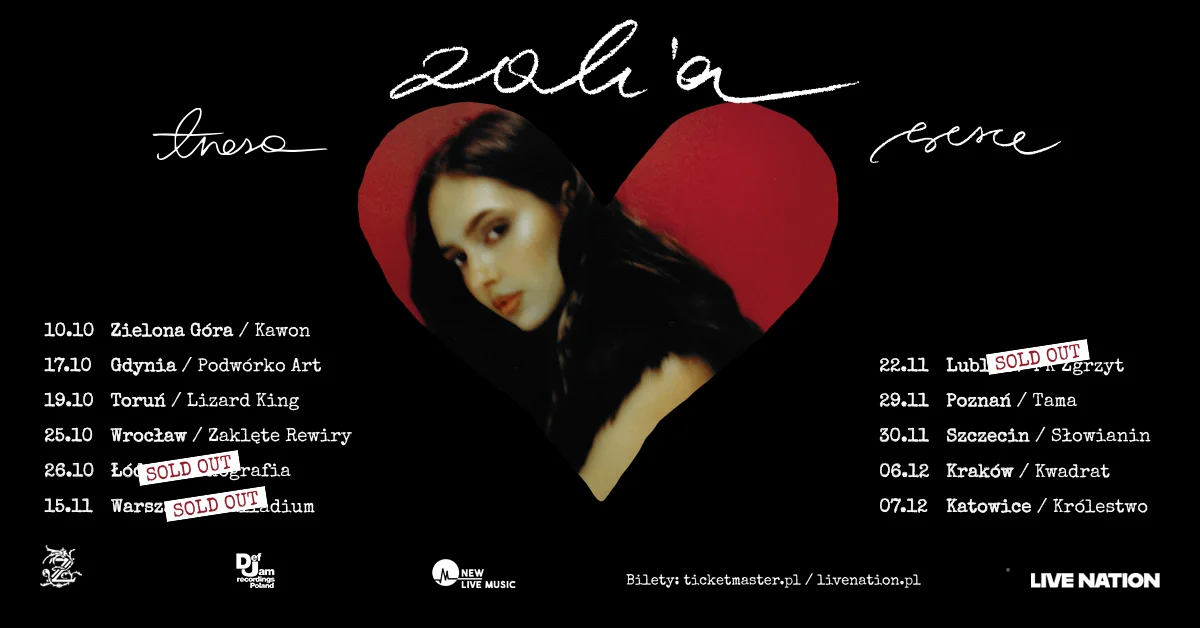 Grafika promocyjna wydarzenia Koncert ZALIA w Lublinie w ramach jesiennej trasy SERCE