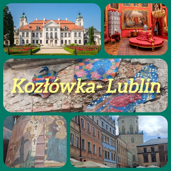 Obrazek przedstawia grafikę promocyjną wydarzenia Jednodniowa wycieczka: Kozłówka i Lublin z przewodnikiem