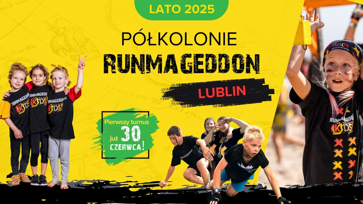 Grafika promocyjna wydarzenia Letnie półkolonie sportowo-przygodowe dla dzieci w Lublinie