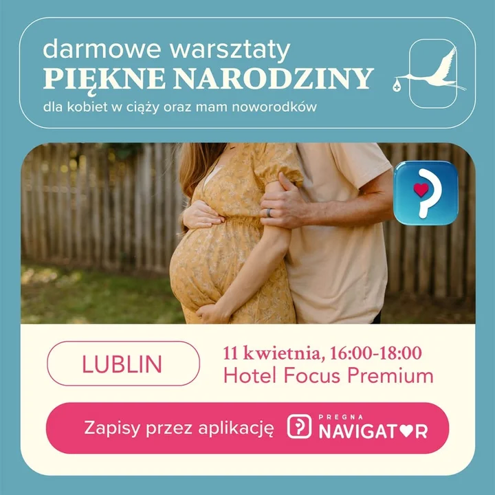 Grafika promocyjna wydarzenia Piękne Narodziny — bezpłatne warsztaty dla kobiet w ciąży w Lublinie