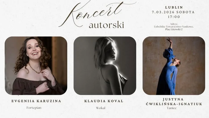 Grafika promocyjna wydarzenia LUBLIN Koncert Wokal | Fortepian | Taniec — kameralny wieczór muzyki i ruchu