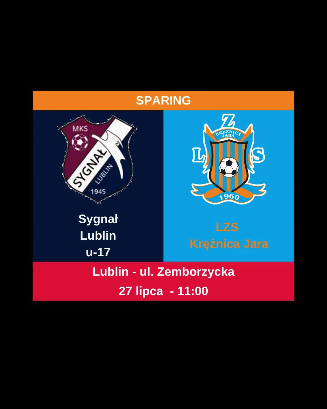 Grafika promocyjna wydarzenia Młodzieżowy sparing Sygnału Lublin z LZS Krężnica Jara