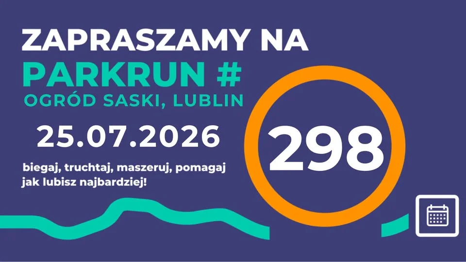 Grafika promocyjna wydarzenia parkrun Ogród Saski, Lublin #298: bezpłatne 5 km
