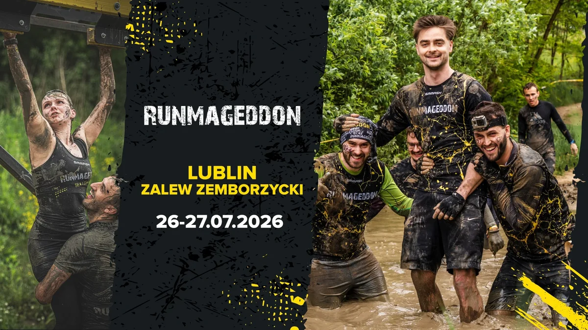 Grafika promocyjna wydarzenia Runmageddon po raz pierwszy w Lublinie – przeszkody dla każdego