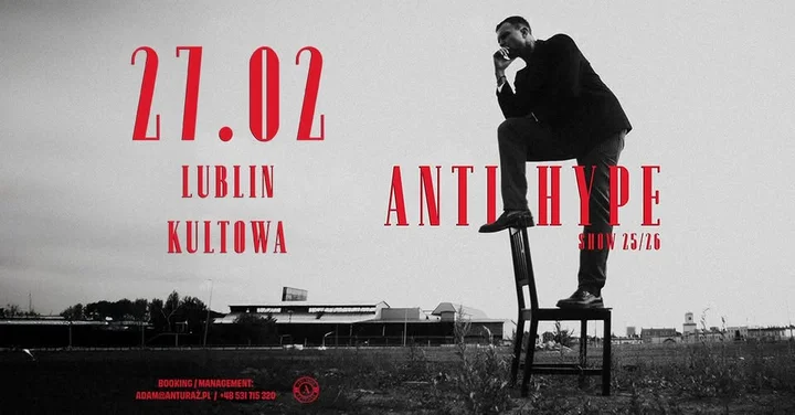 Grafika promocyjna wydarzenia SARIUS PROJEKCJE — Antihype Tour w Lublinie, 27 lutego 2026