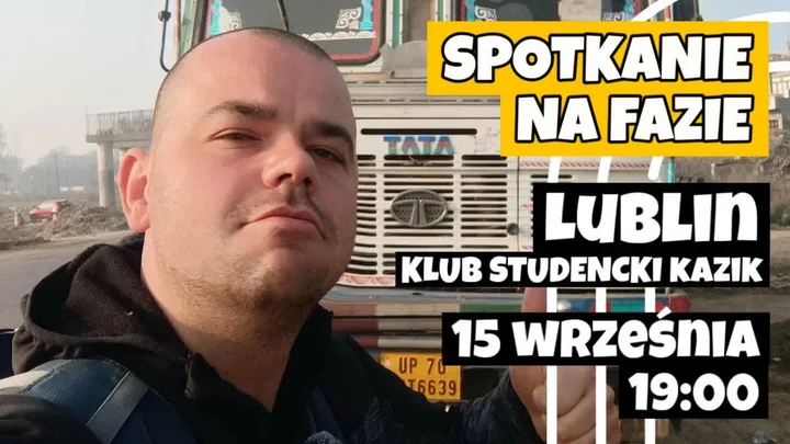 Obrazek przedstawia grafikę promocyjną wydarzenia Prelekcja i spotkanie z podróżnikiem w Lublinie