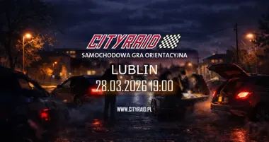 Grafika promocyjna wydarzenia CITYRAID Lublin: samochodowa gra orientacyjna