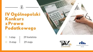 Grafika promocyjna wydarzenia IV Ogólnopolski Konkurs z Prawa Podatkowego ELSA Lublin – terminy, zasady i zgłoszenia