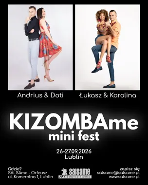 Grafika promocyjna wydarzenia KIZOMBAme Mini Fest: warsztaty w Lublinie
