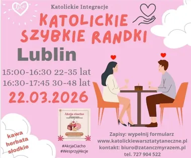 Grafika promocyjna wydarzenia Katolickie Randki — szybkie spotkania dla singli w Lublinie