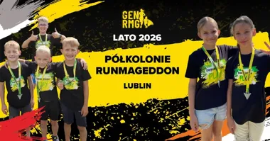 Grafika promocyjna wydarzenia Półkolonie Runmageddon 2026 w Lublinie – terminy, miejsce i atrakcje