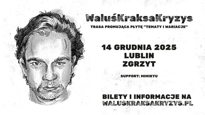 Obrazek przedstawia grafikę promocyjną wydarzenia Koncert WaluśKraksaKryzys w Lublinie — 14 grudnia 2025
